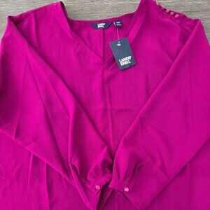 Lands End Womens Fuchsia Button Accent Blouse L Long Sleeve Top Lightweight Boho